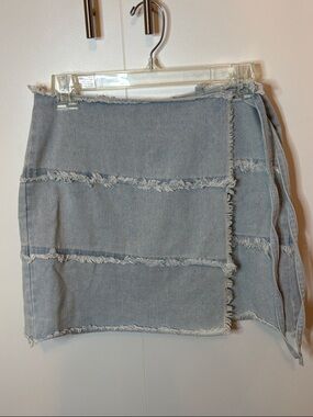 Love Riche Light Blue Frayed Wrap Denim Mini Skirt